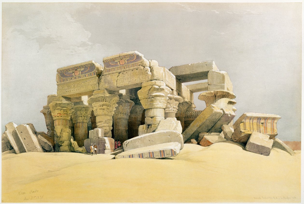 "Kom Ombon temppelin rauniot", Egypti, n. 1845 tekijältä David Roberts