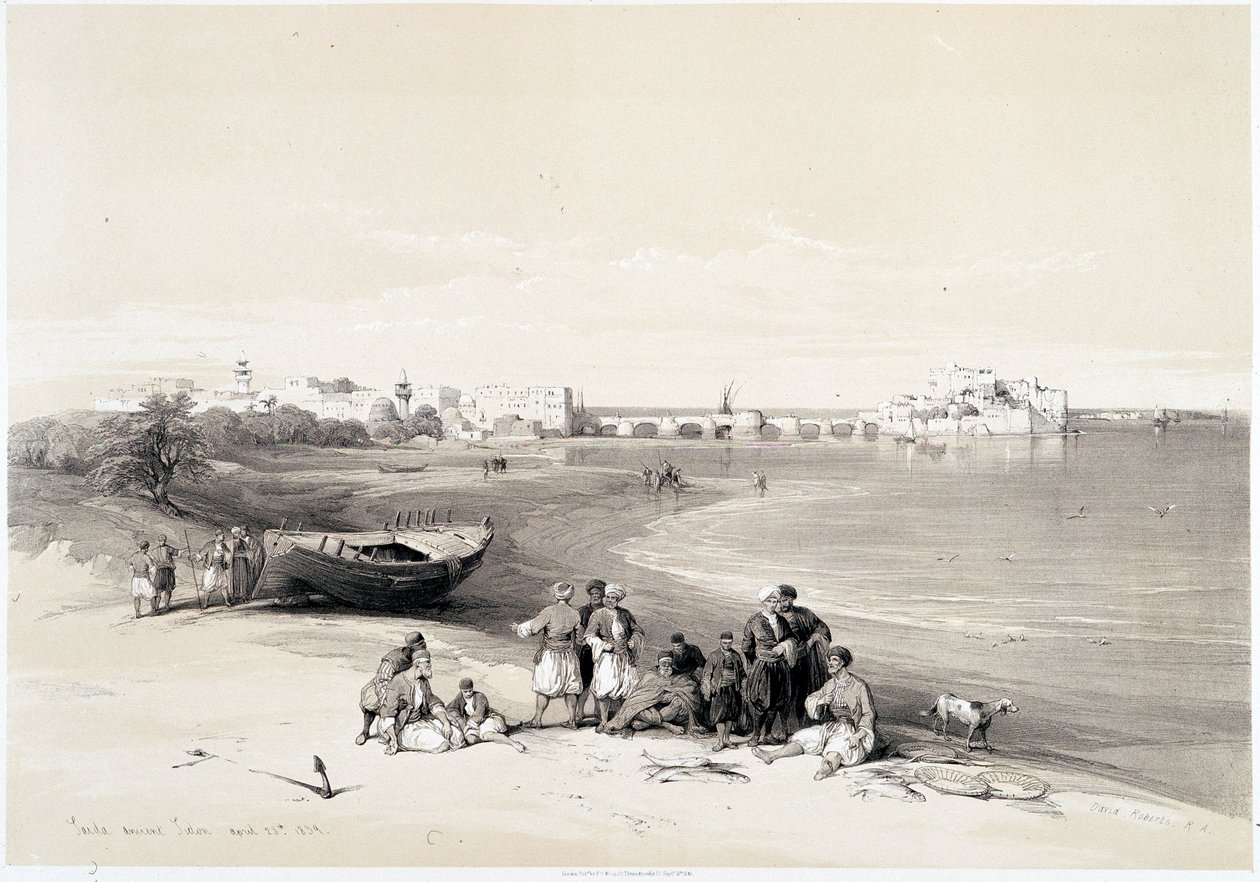 Sidon (Said), piirustus tehty 28.4.1839 "Pyhässä maassa" Lontoossa 1849 tekijältä David Roberts