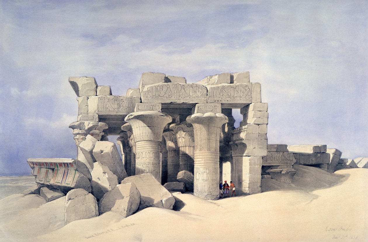 Sobekin ja Haroerisin temppeli Kom Ombossa, 1800-luku tekijältä David Roberts