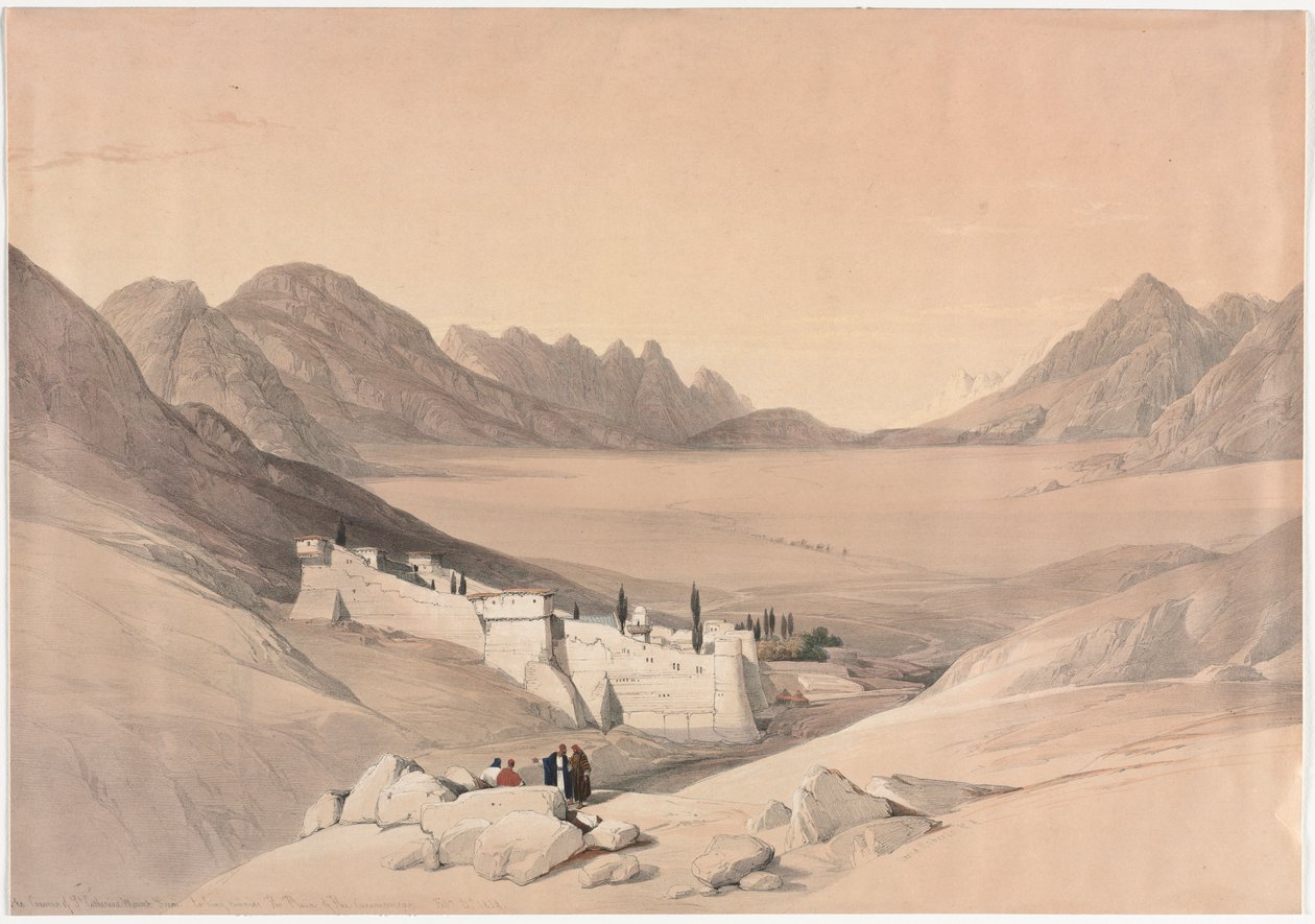Pyhän Katariinan luostari, Siinai-vuori, katsomassa leirintätasangolle, 1839. tekijältä David Roberts