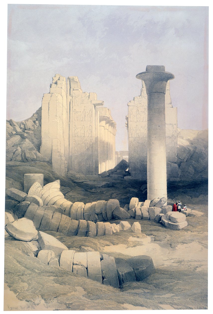 Dromos eli Amunin suuren temppelin keskussali, Karnak, 1800-luku tekijältä David Roberts