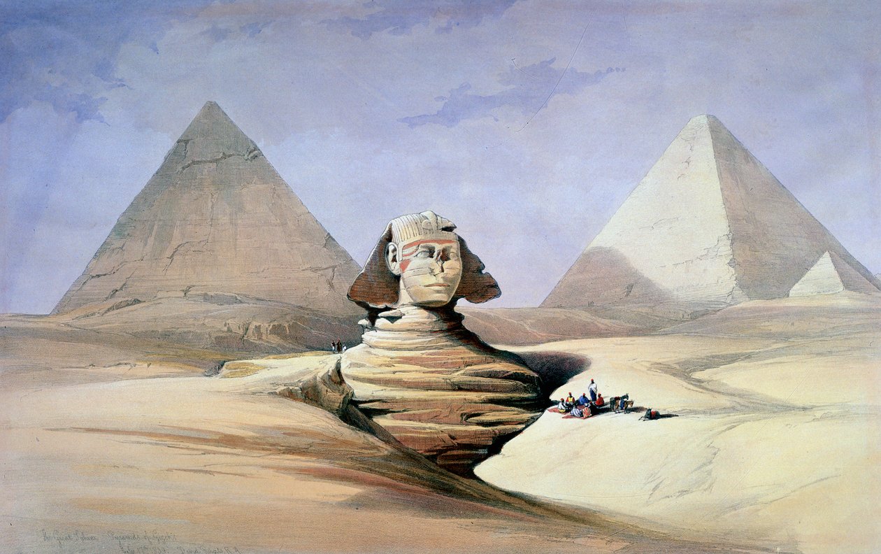 Suuri sfinksi ja pyramidit Gizassa, 1838-1839 tekijältä David Roberts