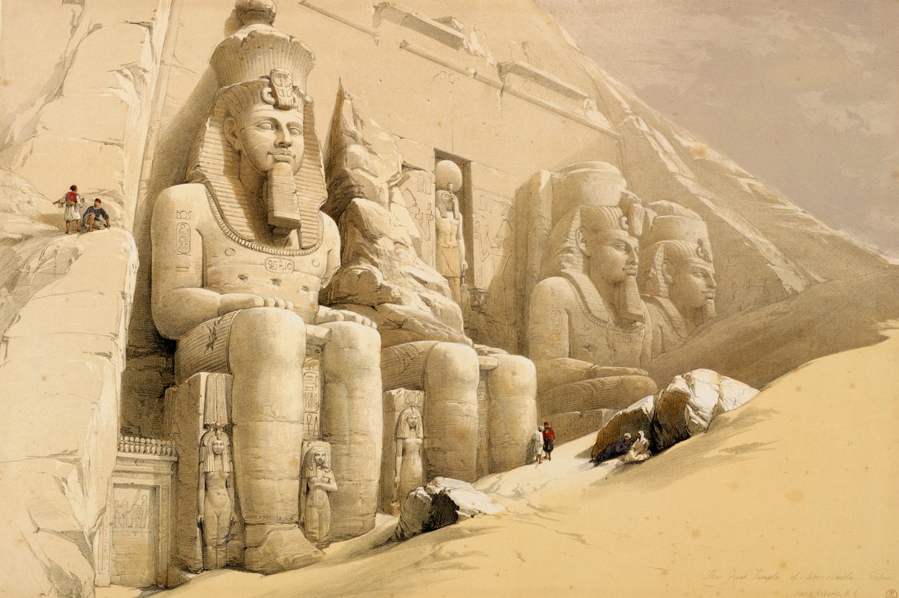 "Abu Simbelin suuri temppeli, Nubia", Egypti, n. 1845 tekijältä David Roberts