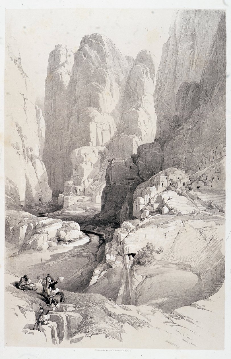 Theater (sisäänkäynti Petraan), piirustus tehty 10.3.1839 "Pyhässä maassa" Lontoossa 1849 tekijältä David Roberts