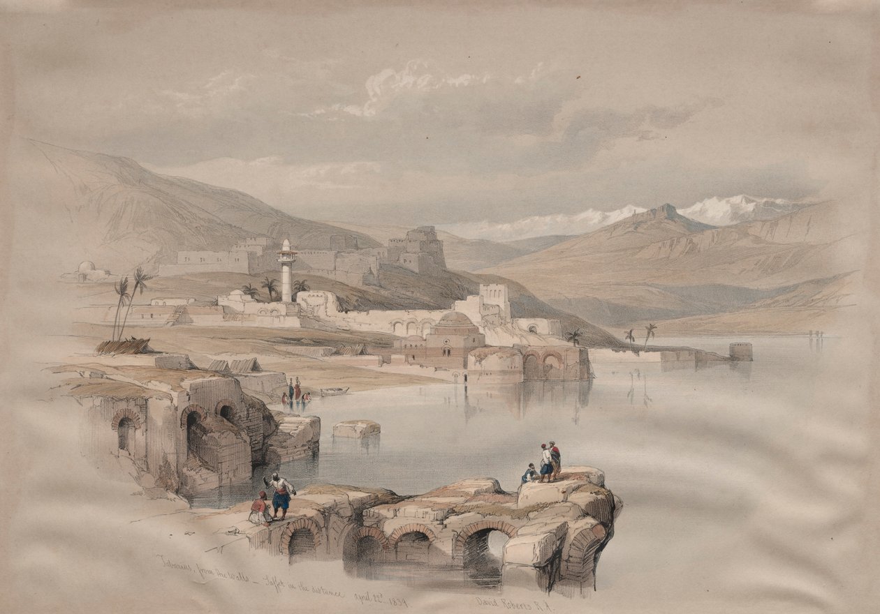 Tiberias, muureilta, Turvallisuus etäisyydellä, 1839. tekijältä David Roberts