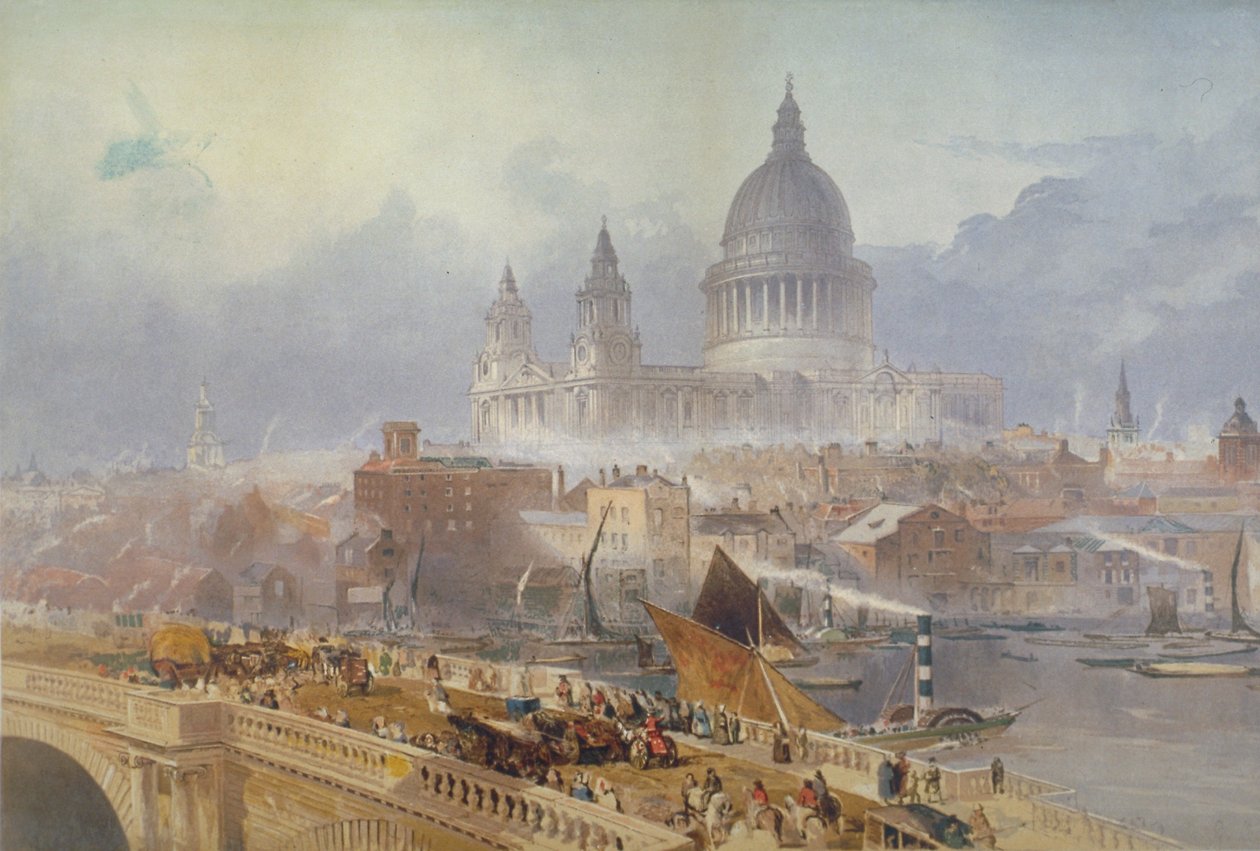 Näkymä Blackfriars Bridgelle ja St Paulin katedraalille, Lontoo, 1840 tekijältä David Roberts