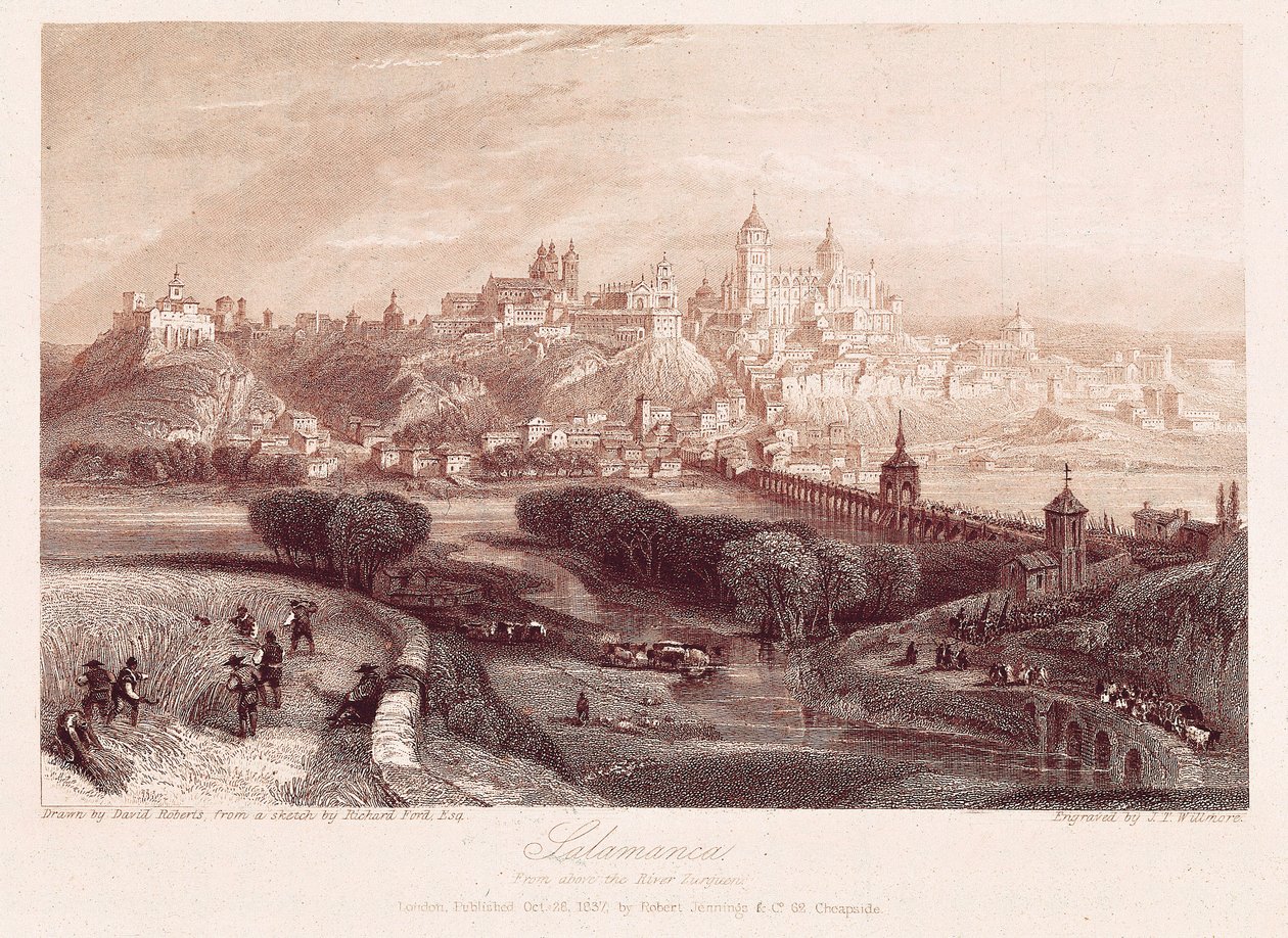 Näkymä Salamancasta, Espanjasta, jonka teki David Robert (1796-1864) matkansa aikana vuonna 1837 tekijältä David Roberts