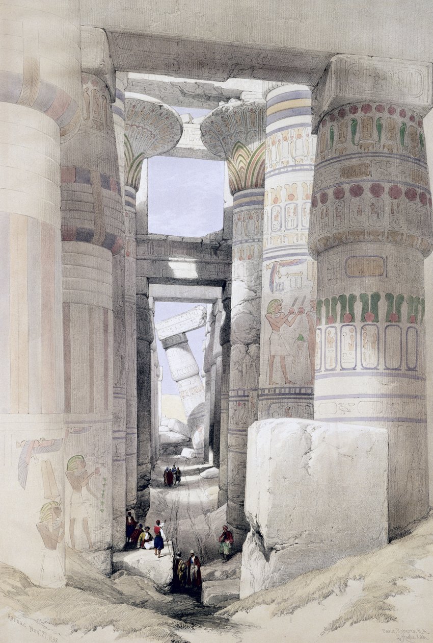 Näkymä Pylväshallin läpi, Karnak, Egyptistä ja Nubiasta, Vol.1 tekijältä David Roberts