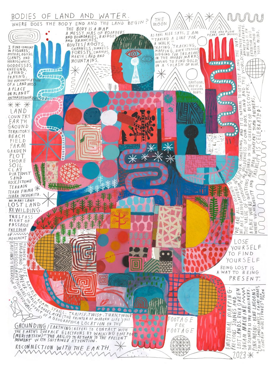 Bodies Of Land And Water 2, 2023 (akryyli ja lyijykynä paperille) tekijältä David Shillinglaw