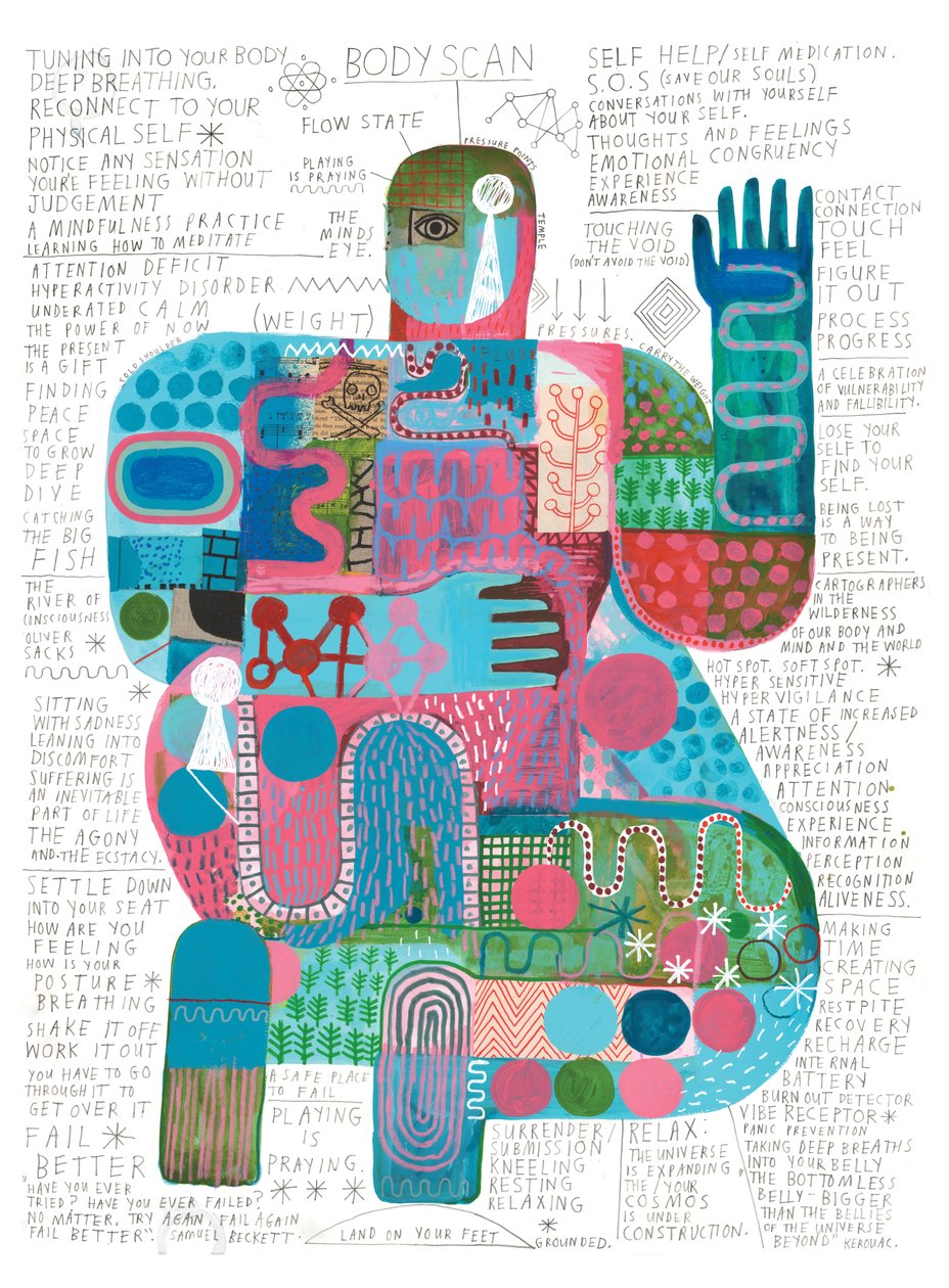 Body Scan, 2023 (akryyli  lyijykynä paperille) tekijältä David Shillinglaw