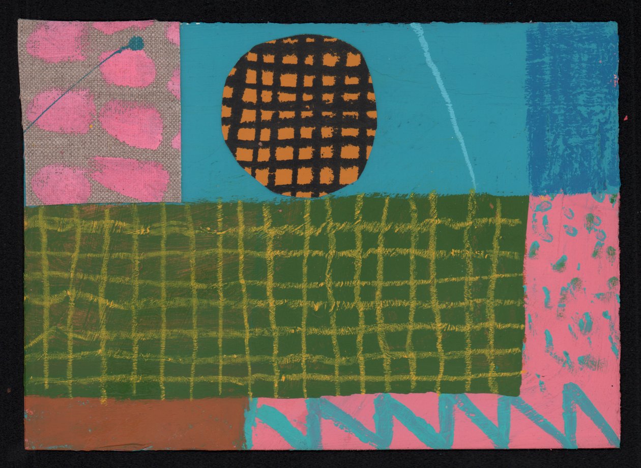 Sky Line Lawn, 2023 (maali ja kollaasi) tekijältä David Shillinglaw