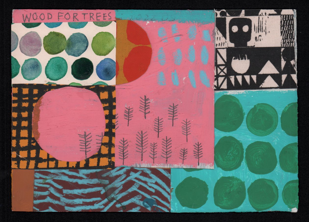 Wood For Trees, 2023 (maali ja kollaasi) tekijältä David Shillinglaw