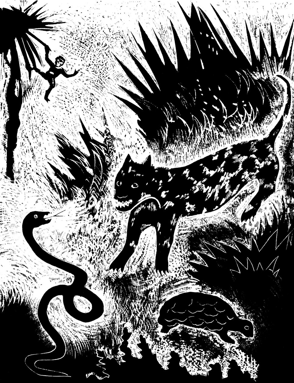 Kuvitus kirjasta Just so Stories..., kirjoittanut Rudyard Kipling, 1931. tekijältä David Sterenberg