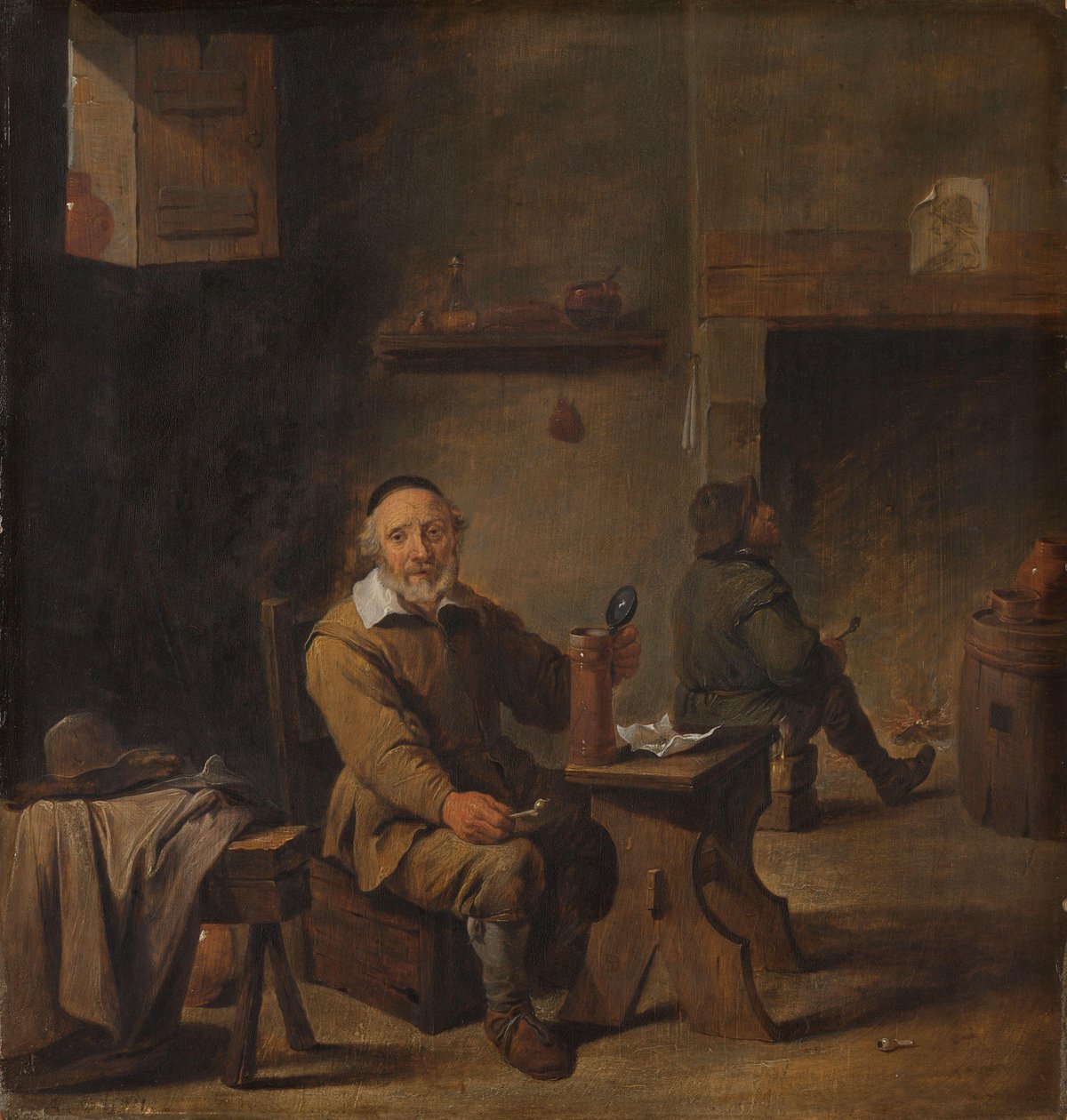Vanhus mies istuu tavernassa tekijältä David Teniers (II) (after)