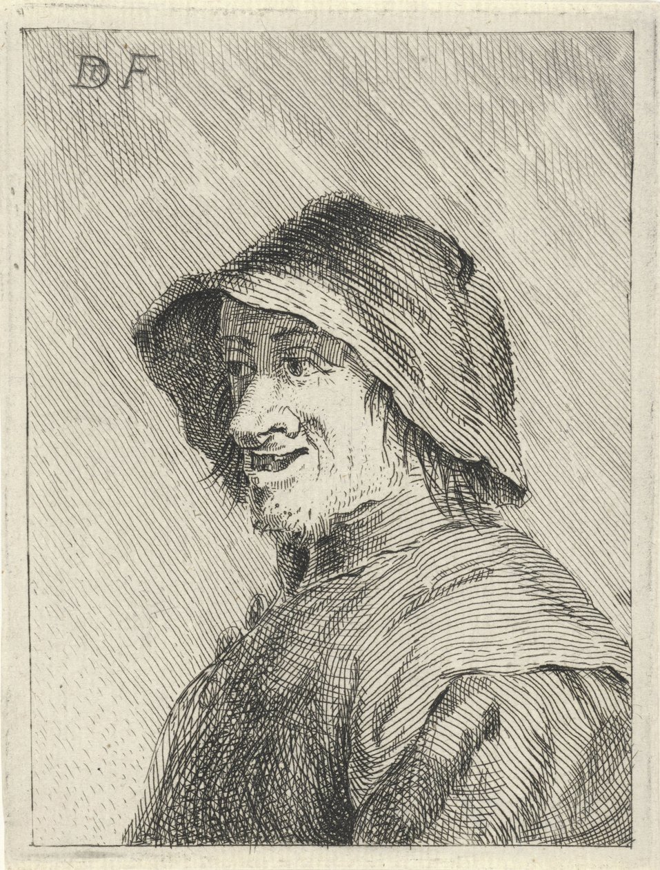 Maanviljelijä hattu päässä vasemmalla tekijältä David Teniers (II)
