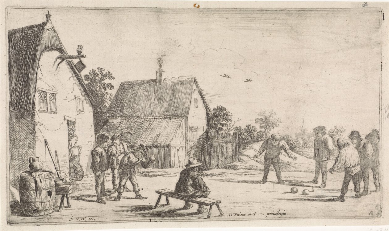 Maanviljelijät pelaavat petankkia Ulkoilma-genrekohtaukset (sarjan nimi) tekijältä David Teniers (II)