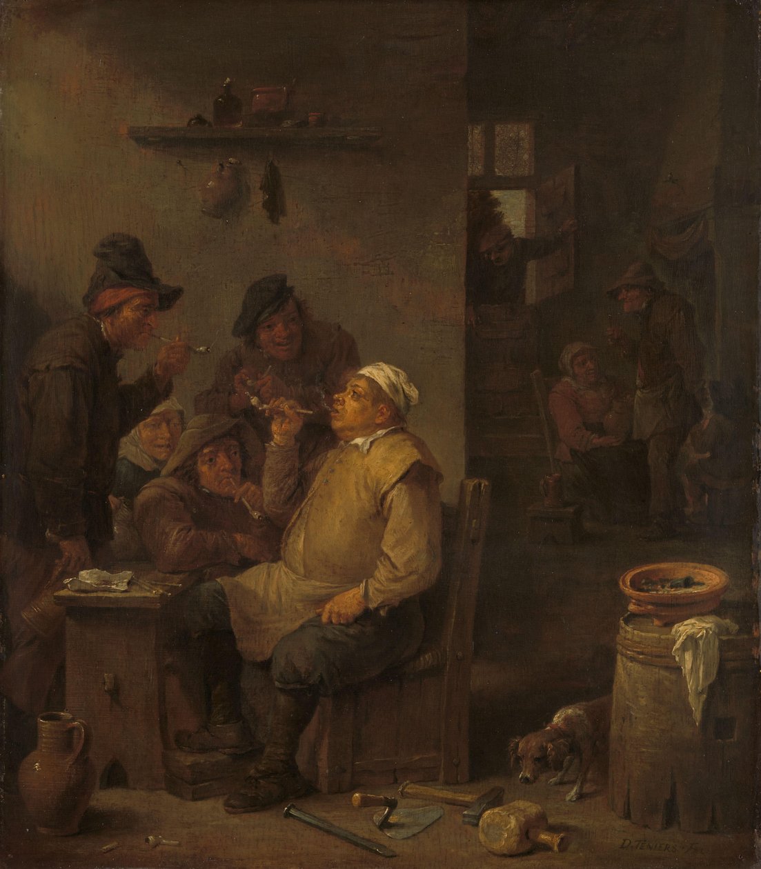 Mason tupakoi kumppanien kanssa tavernassa tekijältä David Teniers (II)