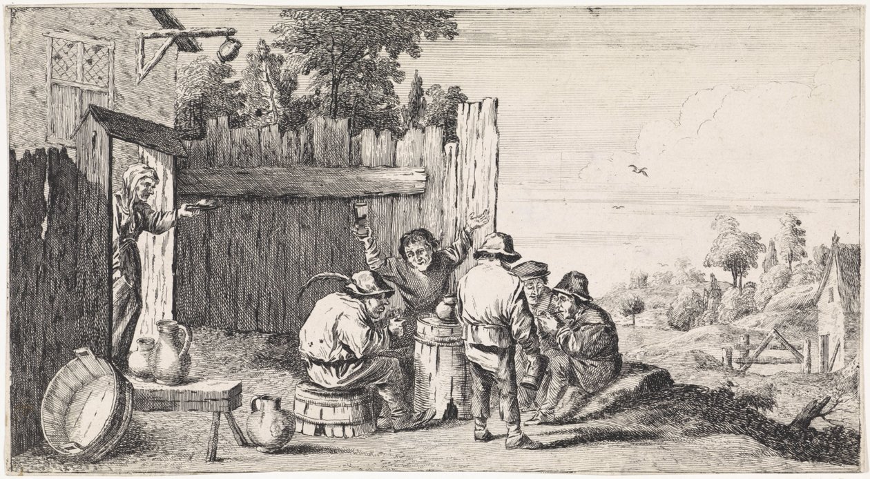Viisi viljelijää noin tonnin verran Ulkoilma-genrekohtaukset (sarjan nimi) tekijältä David Teniers (II)