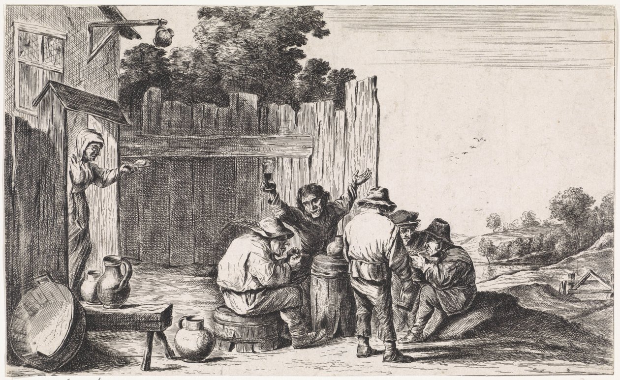 Viisi viljelijää noin tonnin verran Ulkoilma-genrekohtaukset (sarjan nimi) tekijältä David Teniers (II)