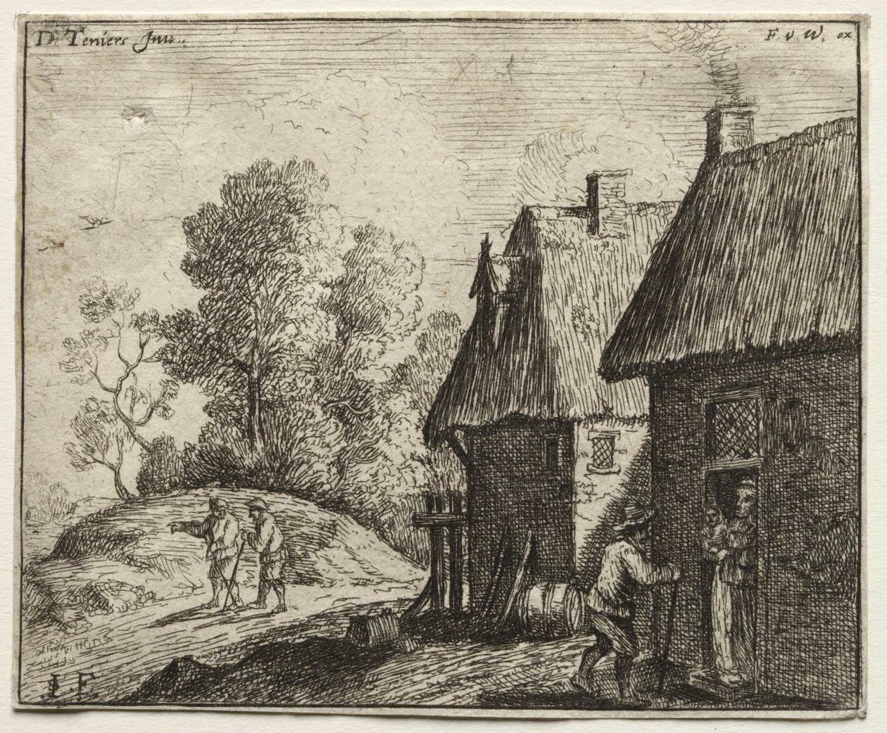 Talonpoika puhuu naiselle tekijältä David Teniers
