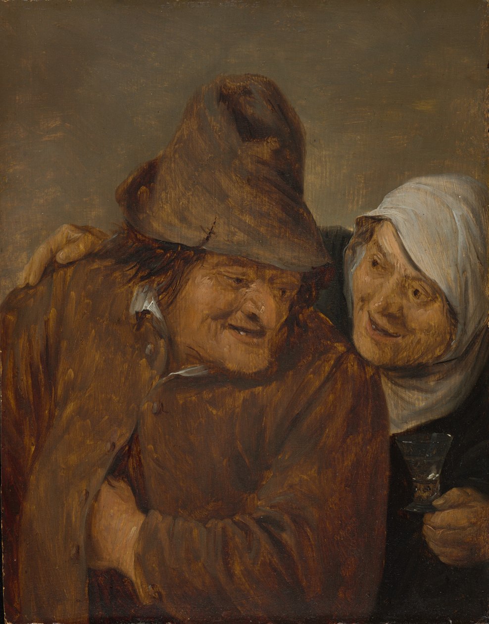 Kaksi talonpoikaa viinilasillisen kanssa, n. 1645. tekijältä David Teniers II