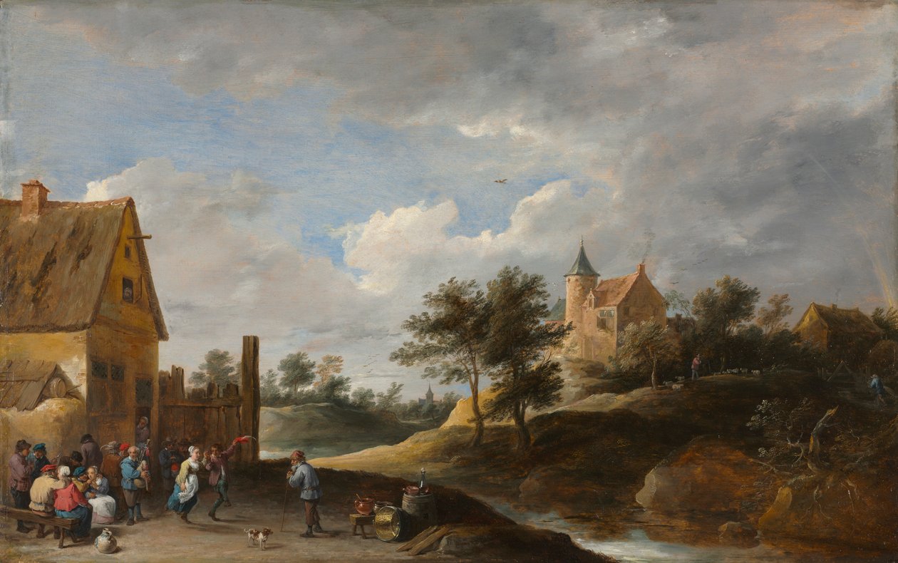 Maisema talonpoikien tanssiessa, n. 1645-1650. tekijältä David Teniers the Elder