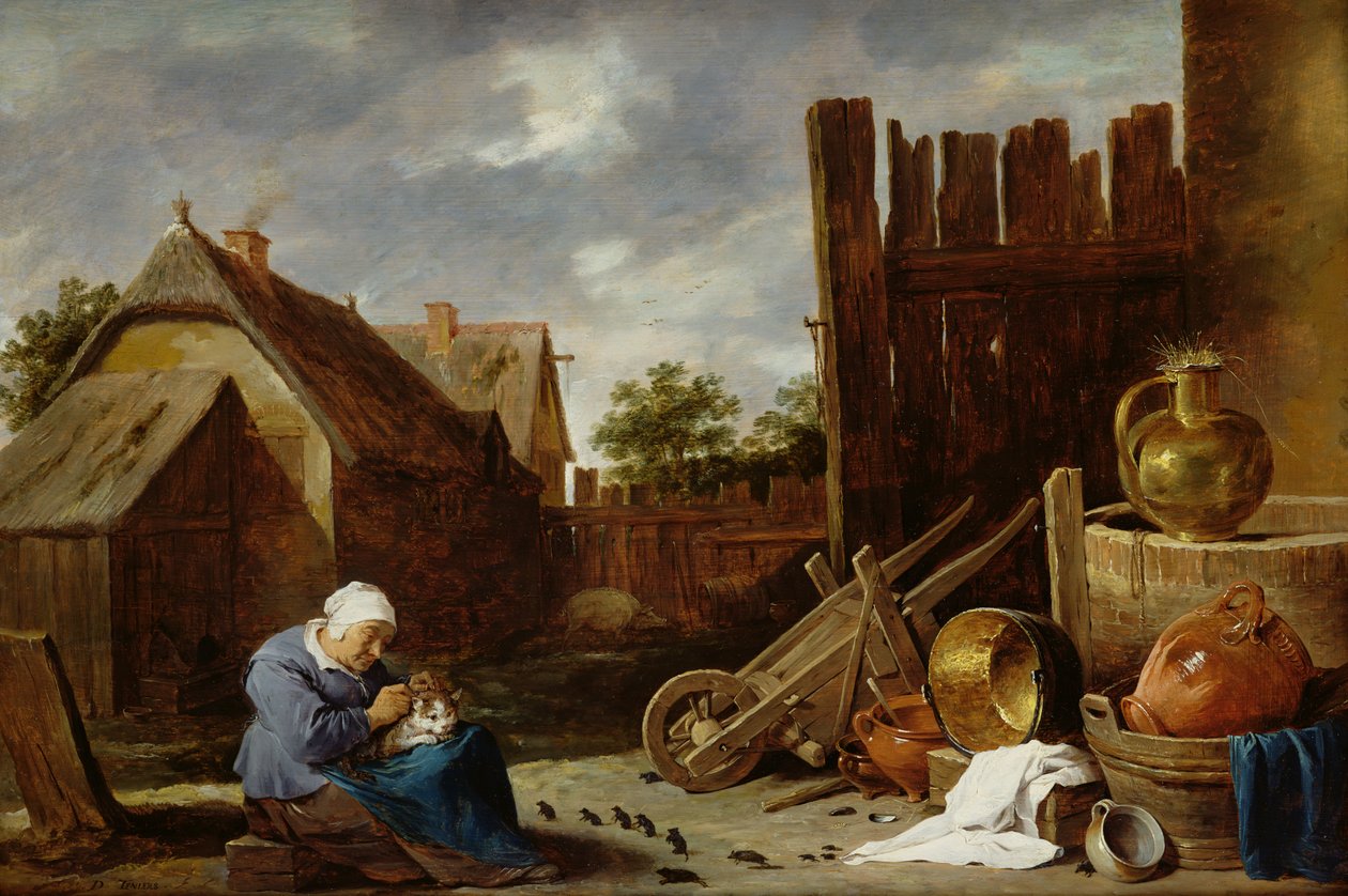 Vanhan naisen hoitama kissa tekijältä David Teniers the Younger