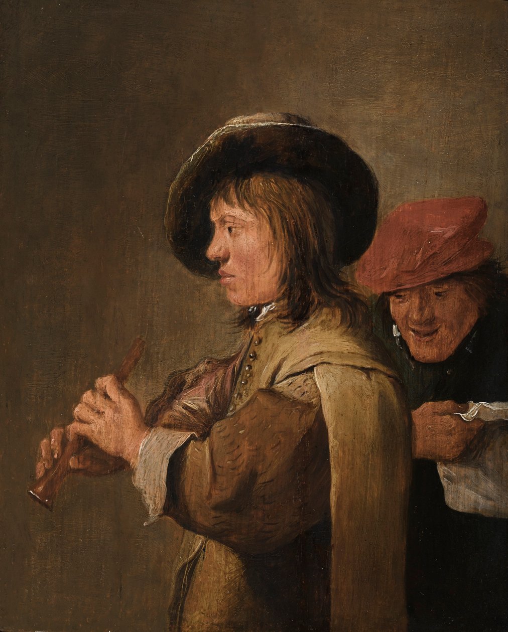 Huilunsoittaja profiilissa tekijältä David Teniers the Younger