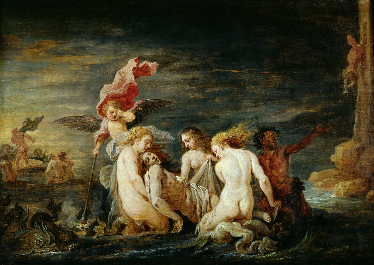 Hero ja Leander: Leander Nereidojen löytämänä, kopio Domenico Fetin maalauksesta, 1650-56. tekijältä David Teniers the Younger
