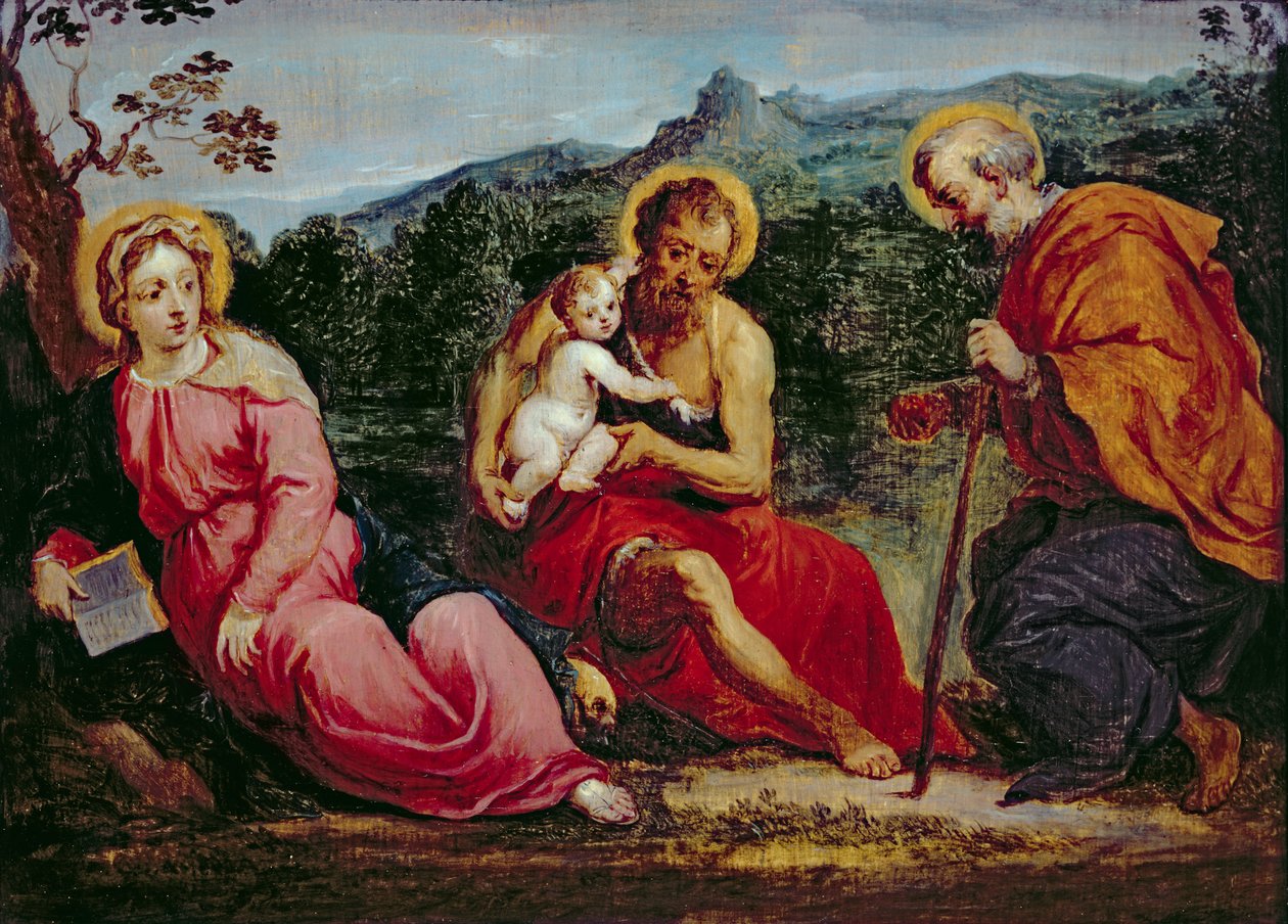 Pyhä perhe ja Pyhä Johannes Kastaja Paris Bordonen alkuperäiskappaleen mukaan tekijältä David Teniers the Younger