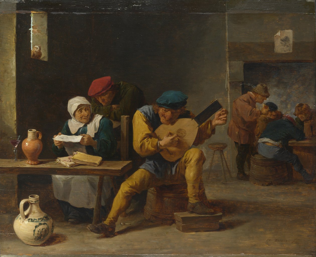 Talonpojat, jotka tekevät musiikkia majatalossa, n. 1635 tekijältä David Teniers the Younger