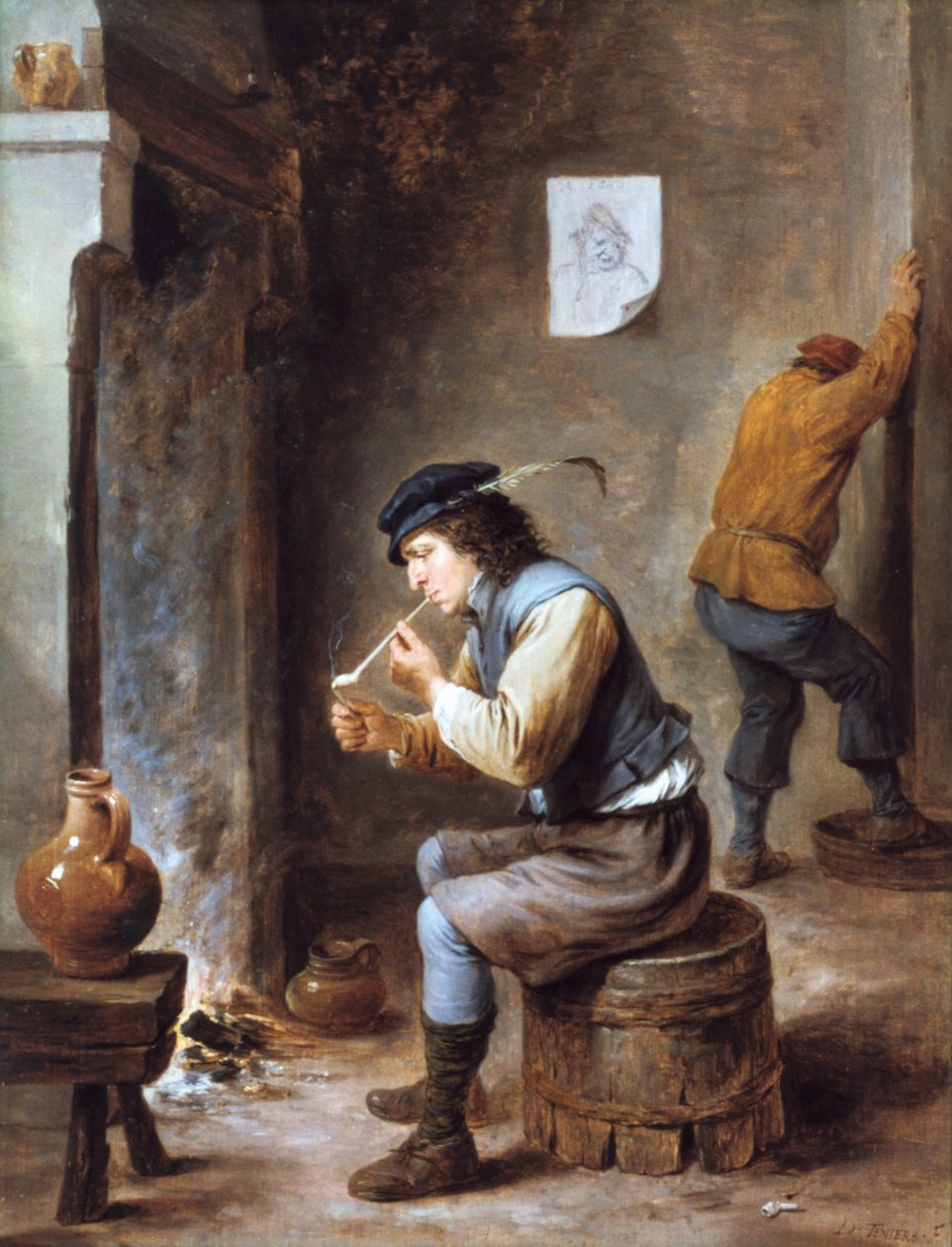 Tupakoitsija tulen edessä, 1600-luku tekijältä David Teniers the Younger