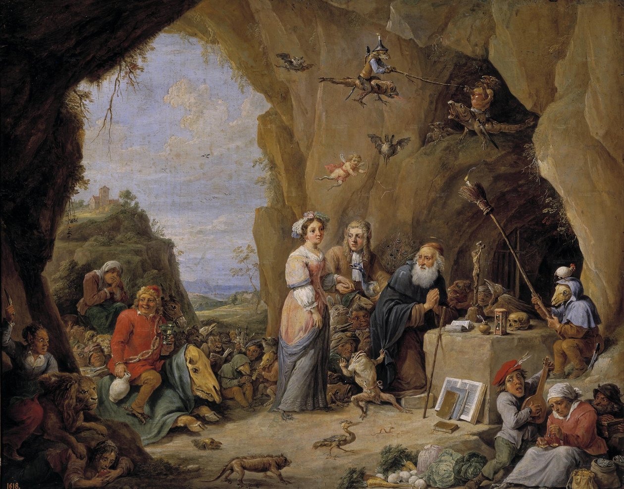 Pyhän Antoniuksen kiusaus, 1600-luvun puoliväli. tekijältä David Teniers the Younger