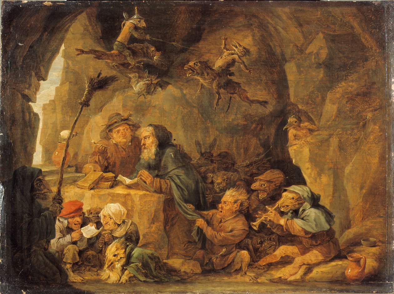 Pyhän Antoniuksen kiusaus, n. 1650. tekijältä David Teniers the Younger