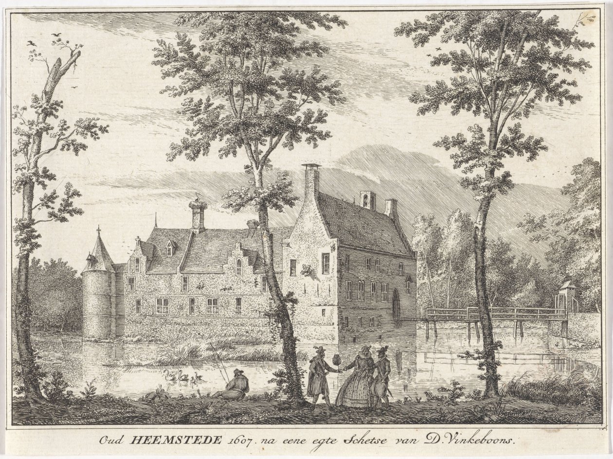 Näkymä vanhalle Heemstedelle Oud Heemstede 1607. D. Vinkeboonsin egte-luonnoksen jälkeen (otsikko esineessä) tekijältä David Vinckboons (I)