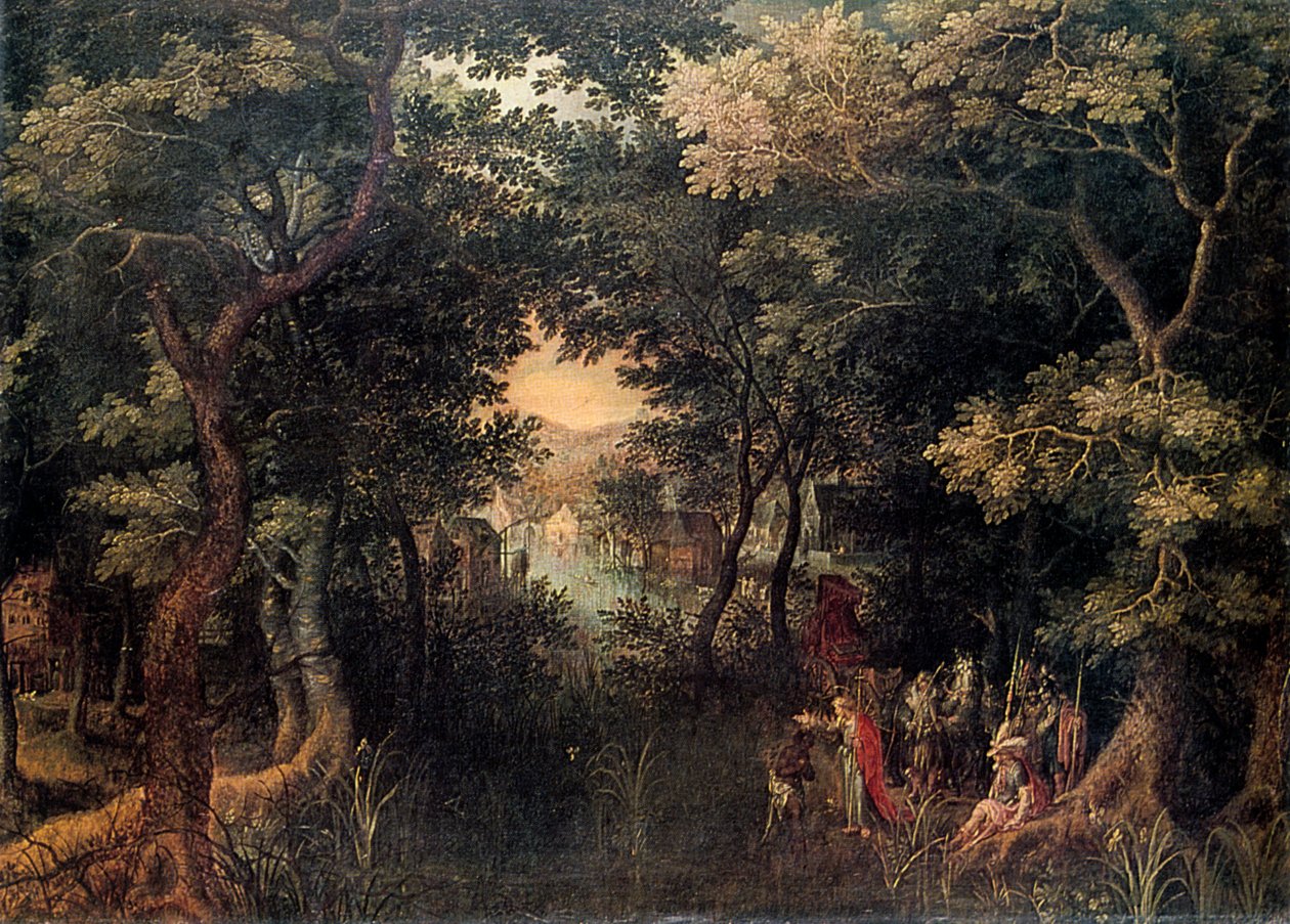Maisema, jossa apostoli Philip kastaa eunukkia, 1590-1632 tekijältä David Vinckboons