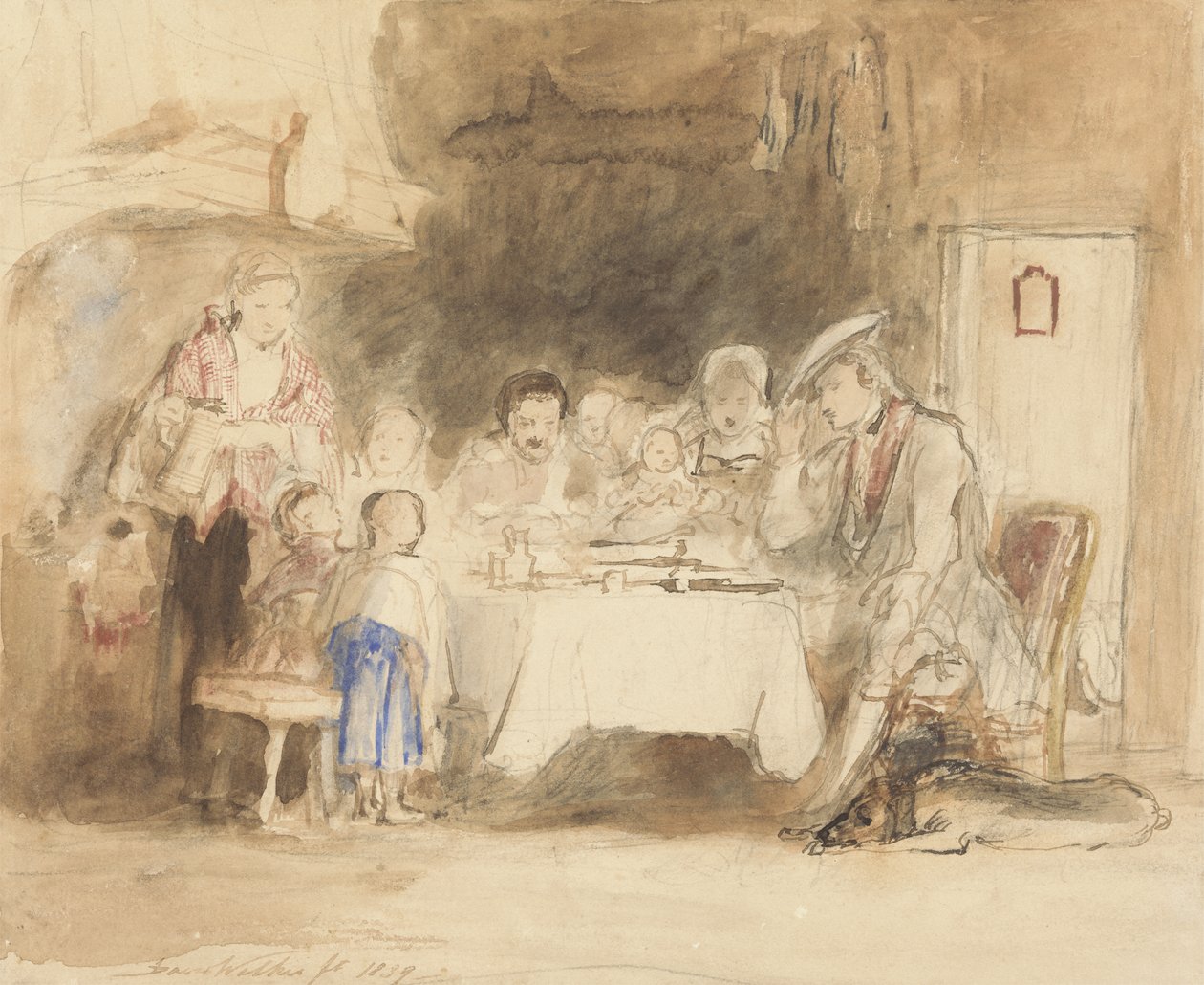 Grace before Meat, 1839 (wc kynällä ja musteella grafiitin päällä paperilla) tekijältä David Wilkie