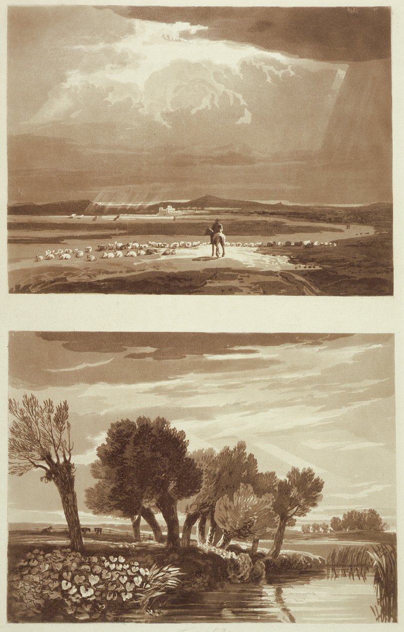 Tehoste myrskyn jälkeen... ja ohimenevä efekti, Näkymä Battersea Marshissa, kuvituksia aiheesta A Tratise on Landscape and Effect in Water Colours, 1841 (akvatinta) tekijältä David after Cox