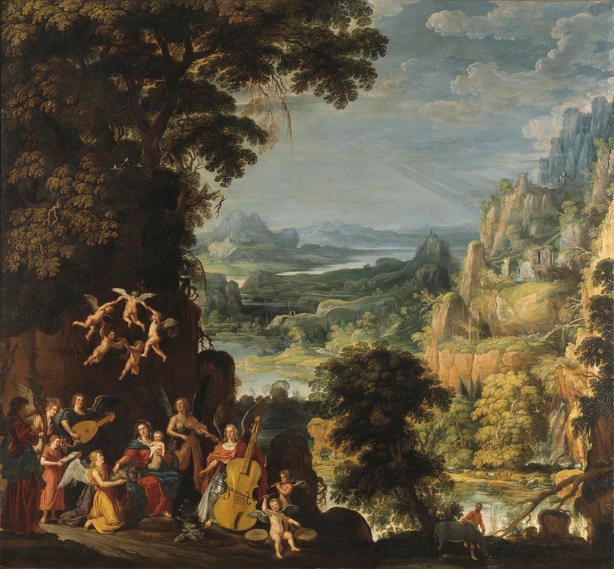 Maisema pakomatkalla Egyptiin, n.1610-40 (öljy tammelle). tekijältä David Teniers the Elder