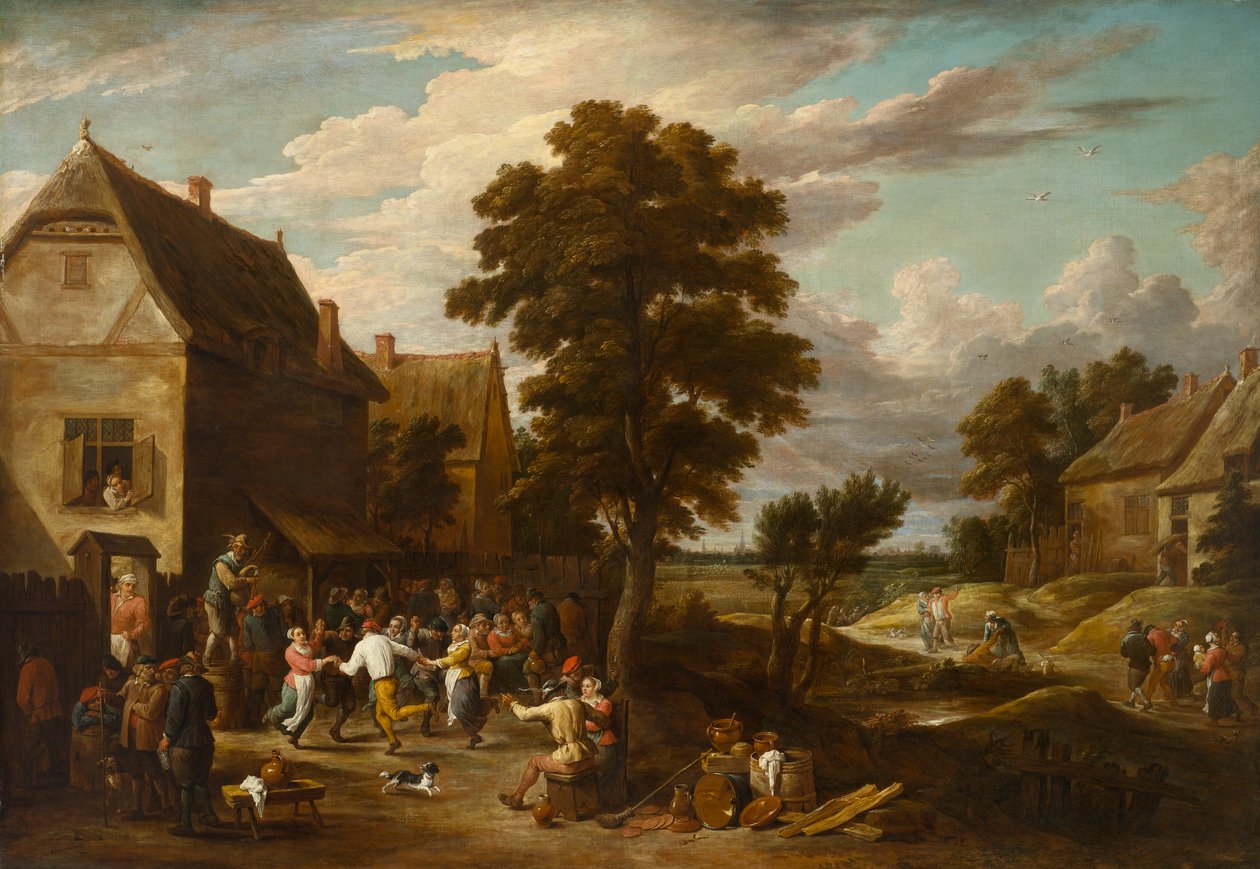 Tanssijat Village Innissä, noin 1660-luku (öljy kankaalle) tekijältä David the Younger (workshop of) Teniers