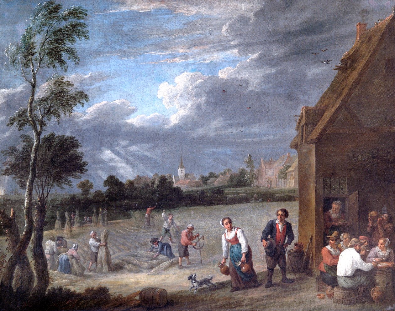 Sadonkorjuukohtaus (öljy kankaalle) tekijältä David Teniers the Younger