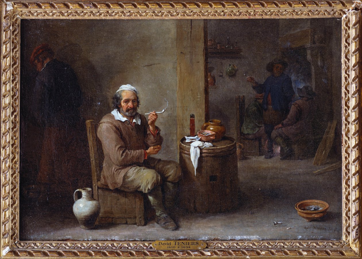 Talonpoika, joka tupakoi majatalossa tekijältä David Teniers the Younger