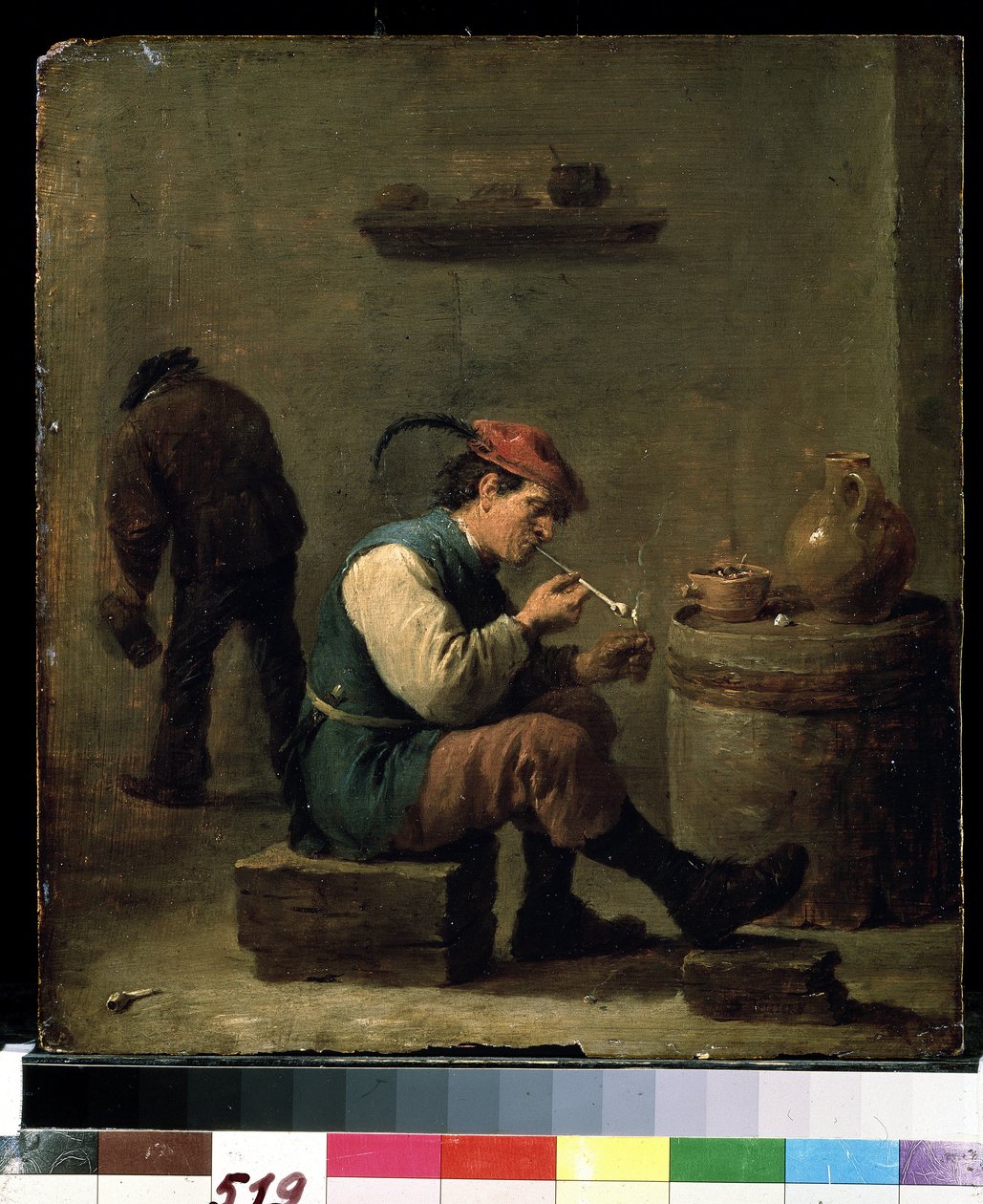 Tupakka, n. 1630 (öljy puulle) tekijältä David Teniers the Younger