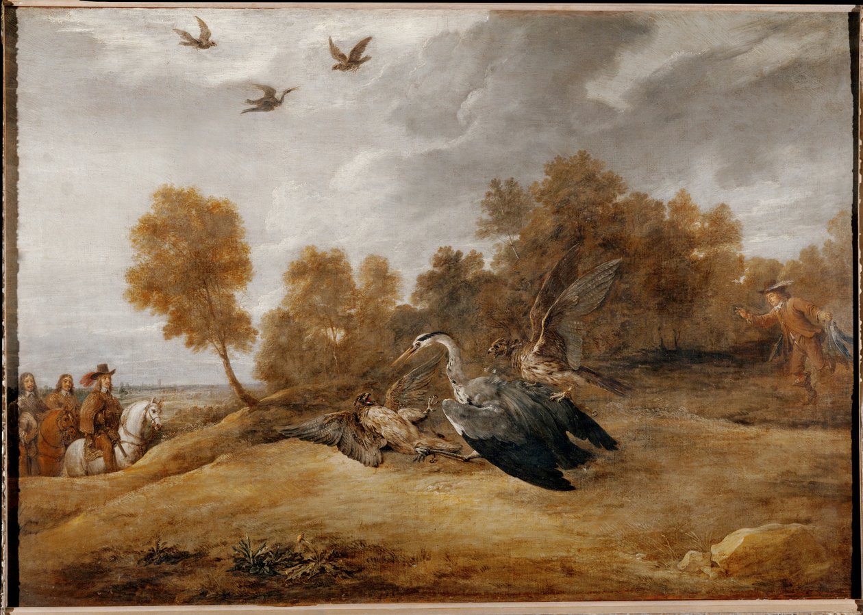 Arkkiherttua Leopold Wilhelm metsästää haikaroita haukoilla ... tekijältä David the Younger Teniers
