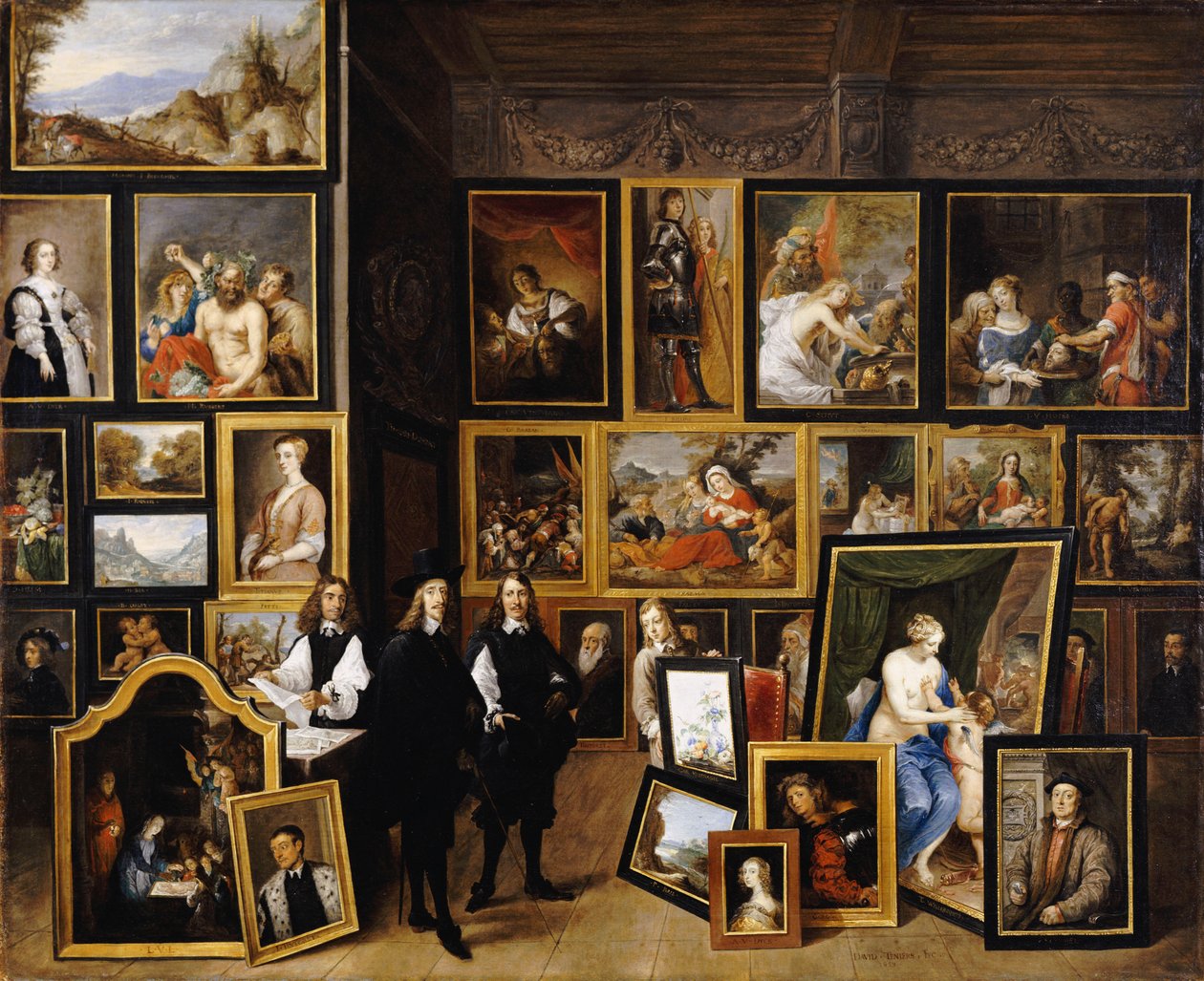 Arkkiherttua Leopold Wilhelm kuvagalleriassaan taiteilijan ja muiden hahmojen kanssa tekijältä David Teniers the Younger