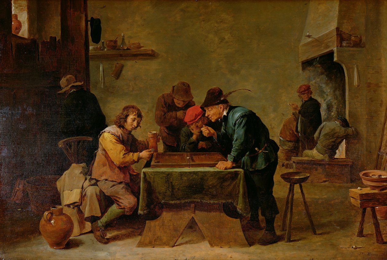 Backgammon Players, n. 1640-45 (öljy puulle) tekijältä David Teniers the Younger
