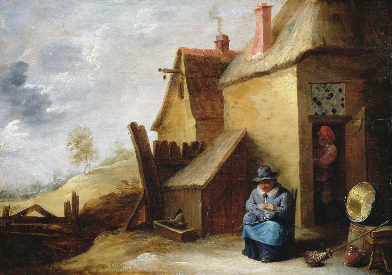 Mökki maisemassa (öljy paneelissa) tekijältä David the Younger Teniers
