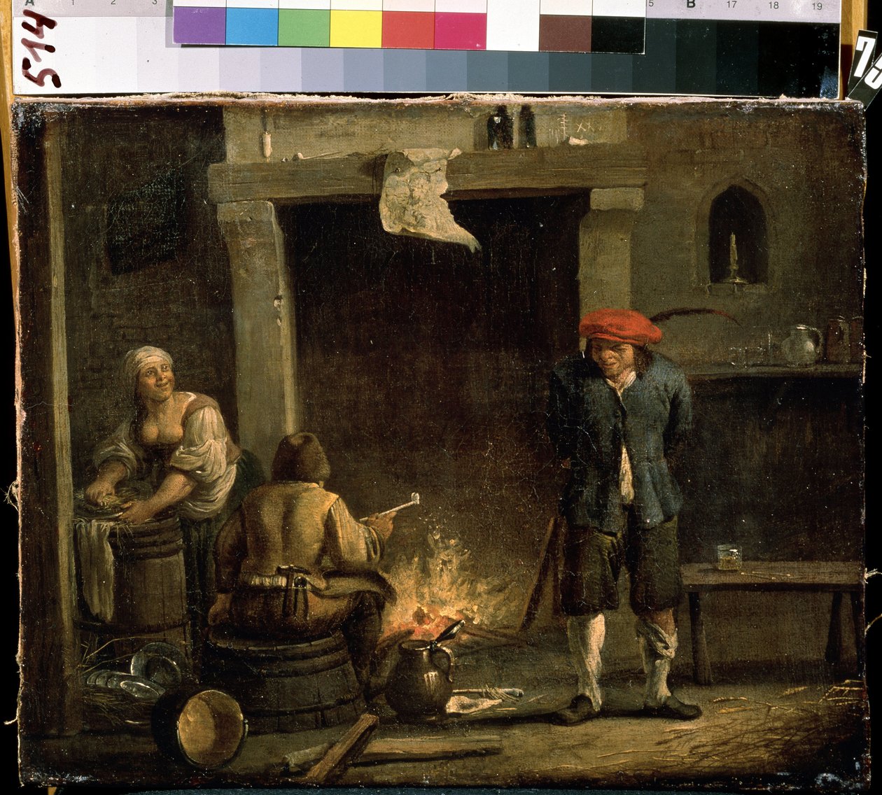 Takan edessä (Uunissa). David Teniersin nuoremman (1610-1690) maalaus. Öljy puulle, 32 x 53 cm tekijältä David Teniers the Younger