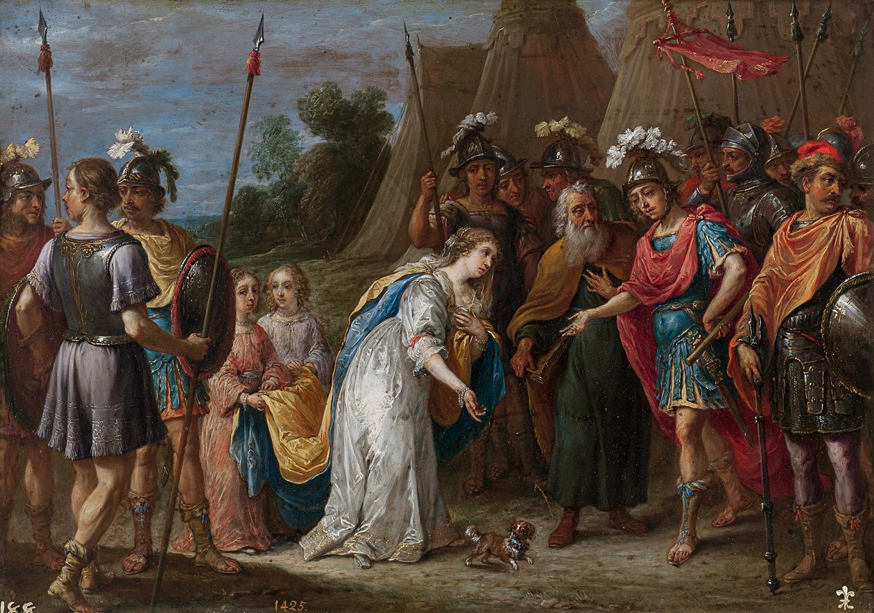 Eustathius rukoilee Armidan (Armide) puolesta Godfreyn Bouillonin (Godefroy de Bouillon) kanssa tekijältä David Teniers the Younger