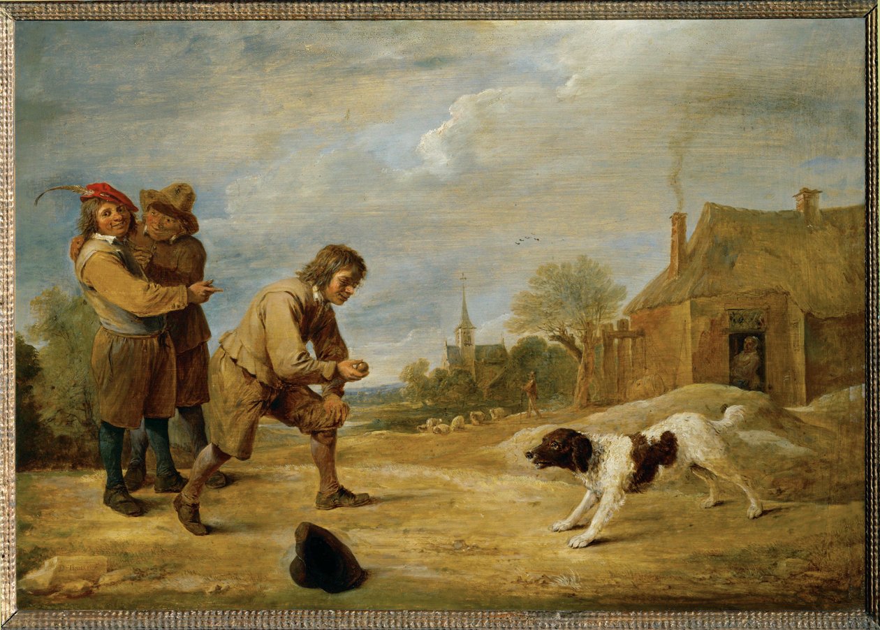Maalaispoika koiran kanssa tekijältä David the Younger Teniers